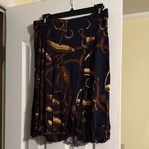 Ralph Lauren Navy and Gold A-Line Skirt with Gore Panels with ruffles